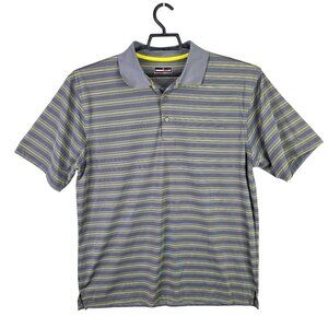 Mens Grand Slam Gray & Yellow Striped Polo Shirt Short Sleeve 100% Polyester XL